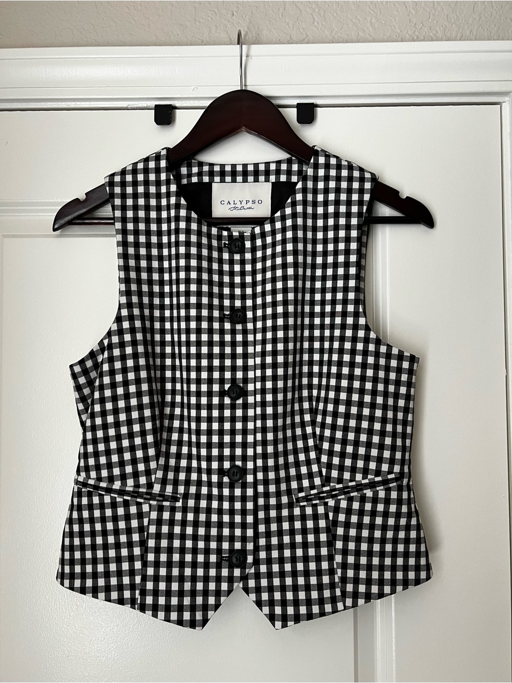Calypso St. Barth Black & White Gingham Tailored Vest